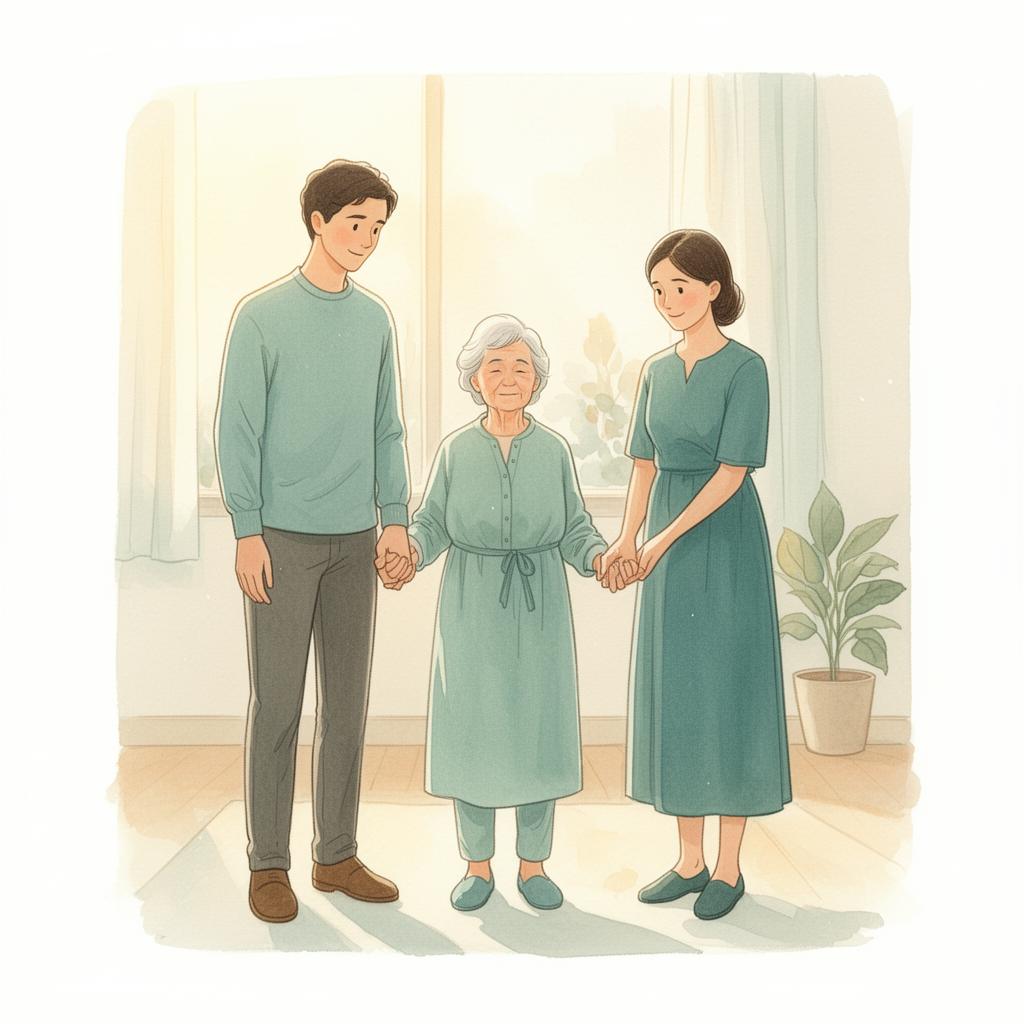 Family supporting elderly parent in recovery